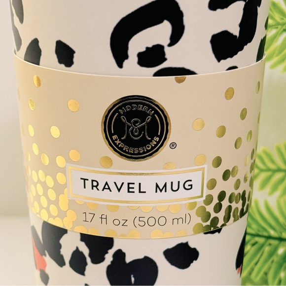 Modern Expressions Leopard Stainless Steel 17 oz Travel Coffee Tea Mug NWT - Picture 5 of 10